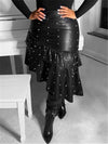 Queensofly Pearl Studded Ruffle PU Skirt