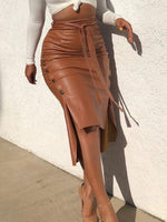 Queensofly Tied Faux-Leather Skirt
