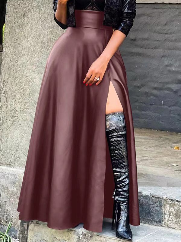 Queensofly Slit Faux-Leather Skirt