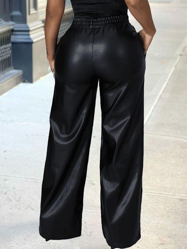 Queensofly Faux-Leather Elastic-Waist Pants