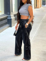 Queensofly Faux-Leather Elastic-Waist Pants