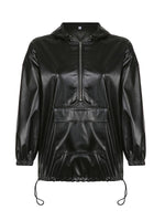 Queensofly Zip-Front Faux-Leather Hoodie