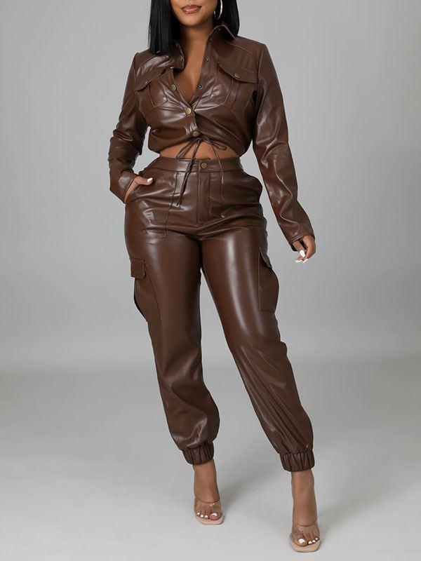 Queensofly Faux-Leather Jacket & Jogger Pants Set