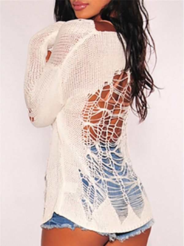 Queensofly Boat-Neck Ripped Knit Top