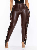 Queensofly Fringe-Combo Faux-Leather Pants