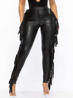Queensofly Fringe-Combo Faux-Leather Pants