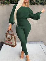 Queensofly Knit Batwing-Sleeve Top & Pants Set