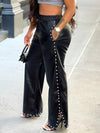 Queensofly Studded Slit Faux-Leather Pants