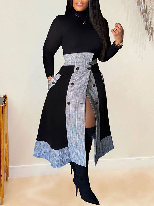 Queensofly Mock-Neck Tee & Plaid Combo Skirt Set