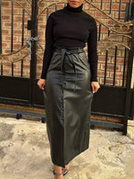 Queensofly Faux-Leather Belted Skirt