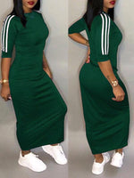 Queensofly Stripe-Sleeve Maxi Dress
