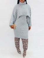 Queensofly Knit Poncho & Sweater Dress Set
