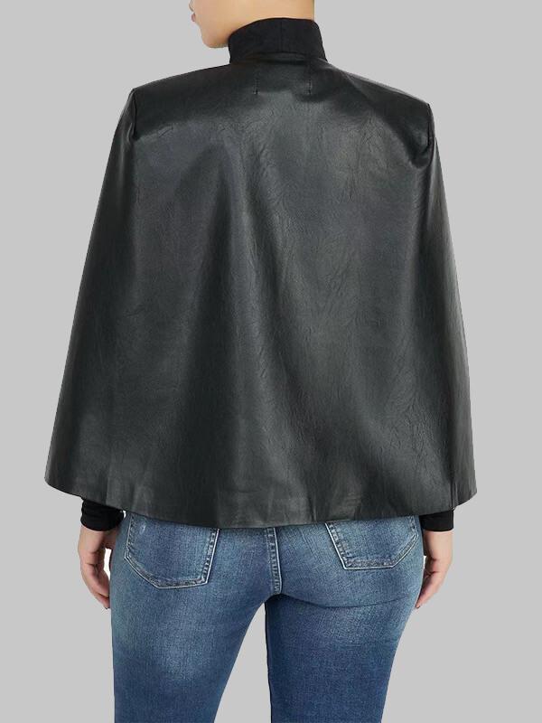 Queensofly Faux Leather Cape Blazer