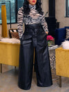 Queensofly Faux-Leather Wide-Leg Belted Pants