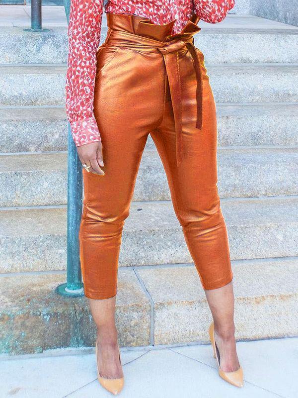 Queensofly Belted Faux-Leather Pants