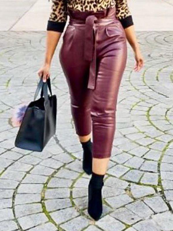 Queensofly Belted Faux-Leather Pants
