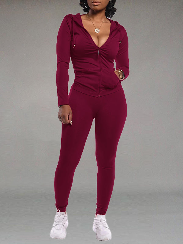 Queensofly Solid Zip Hoodie & Pants Set