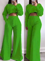 Raw-cut Top & Wide-Leg Pants Set