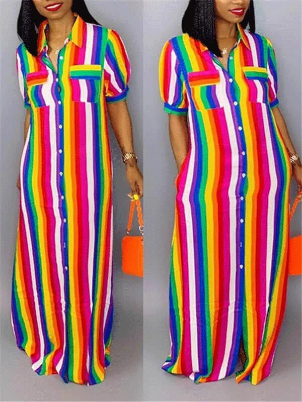 Queensofly Rainbow Stripe Shirt Dress