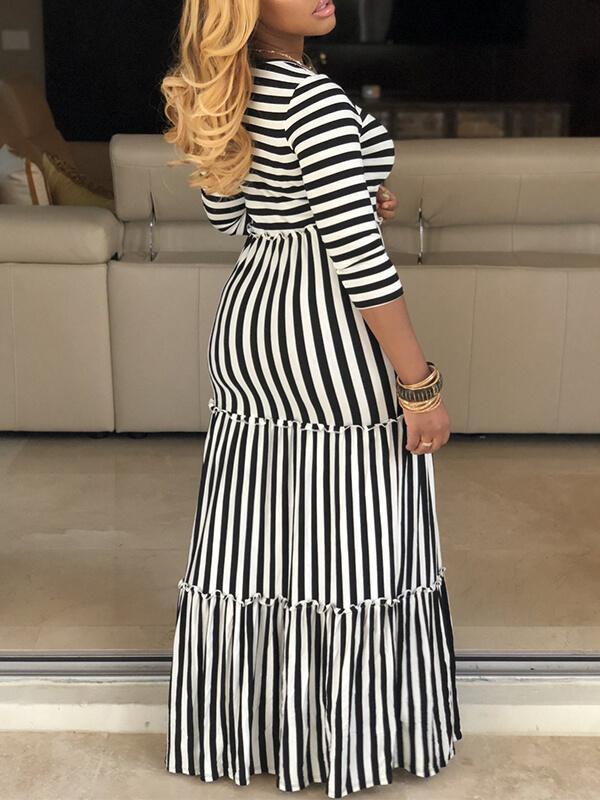 Stripe Ruffle Maxi Dress