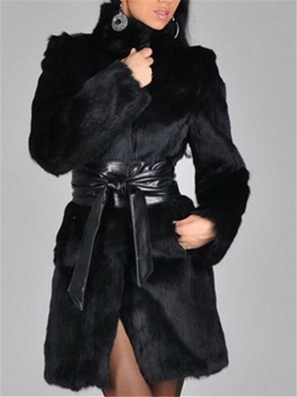 Faux Fur Coat With Belt (1448936013869)