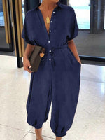 Queensofly Button-Front Belted Denim Jumpsuit