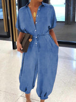 Queensofly Button-Front Belted Denim Jumpsuit