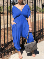 Queensofly Plunge Smocked Jumpsuit