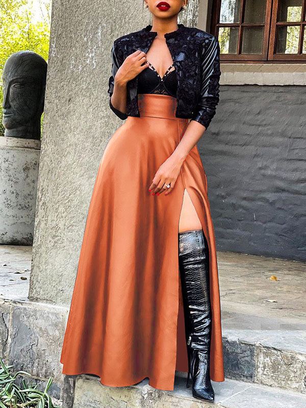 Queensofly Slit Faux-Leather Skirt