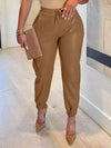 Queensofly Faux-Leather Drawstring Jogger Pants
