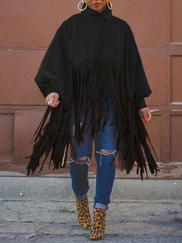 Queensofly Fringe Combo Turtleneck Sweatshirt