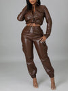 Queensofly Faux-Leather Jacket & Jogger Pants Set