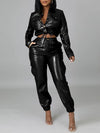 Queensofly Faux-Leather Jacket & Jogger Pants Set