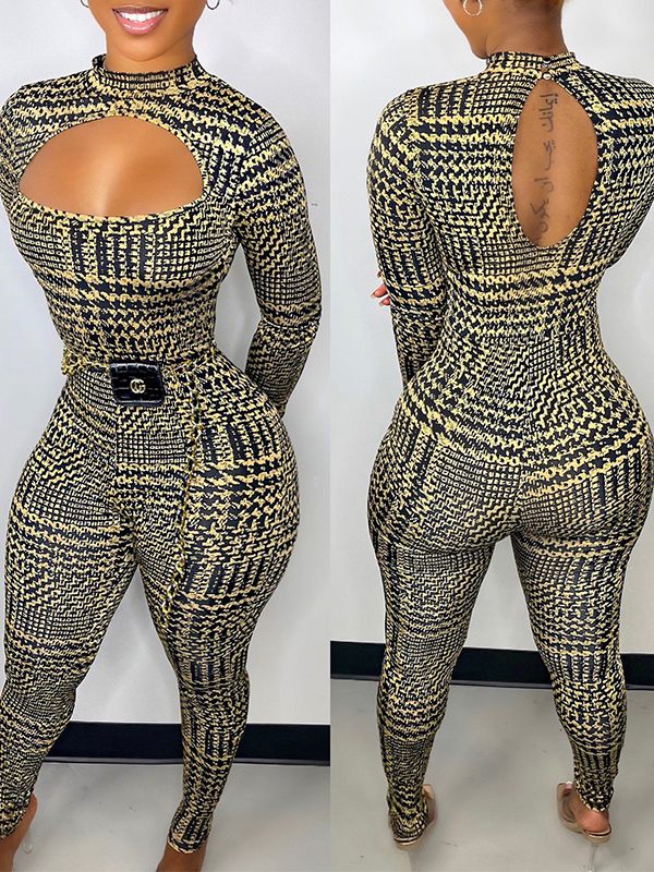 Queensofly Printed Cutout Jumpsuit