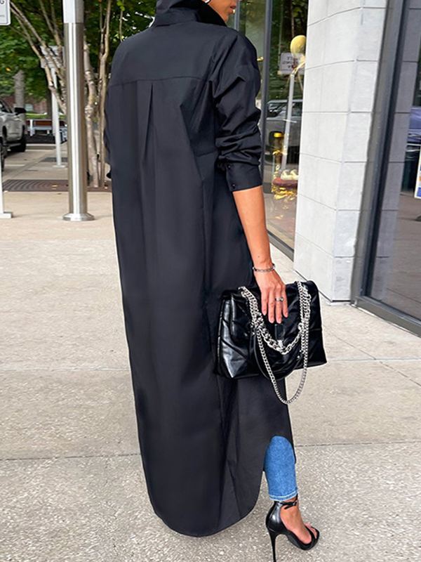 Queensofly Solid Slit Shirt Dress