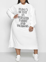 Plus Size Slogan Side-Slit Hoodie Dress