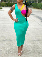 Queensofly Three-Tone Ribbed Dress