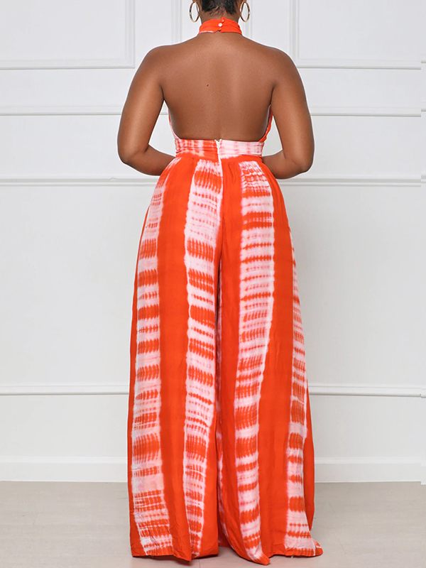 Queensofly Printed Halter Wide-Leg Jumpsuit