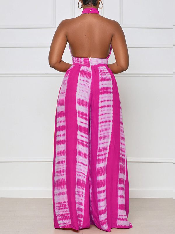 Queensofly Printed Halter Wide-Leg Jumpsuit