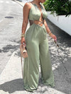 Queensofly Lace-Up Wide-Leg Jumpsuit