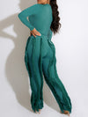 Queensofly Solid Bodysuit & Fringe Pants Set