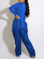 Queensofly Solid Bodysuit & Fringe Pants Set