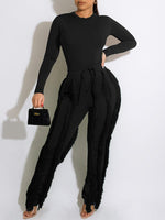 Queensofly Solid Bodysuit & Fringe Pants Set