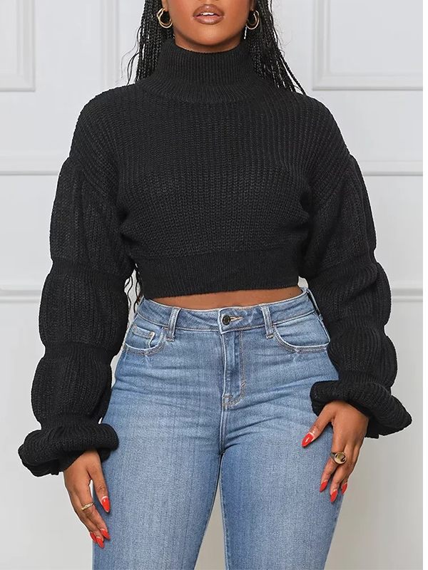 Queensofly Puff-Sleeve Turtleneck Sweater