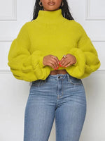 Queensofly Puff-Sleeve Turtleneck Sweater