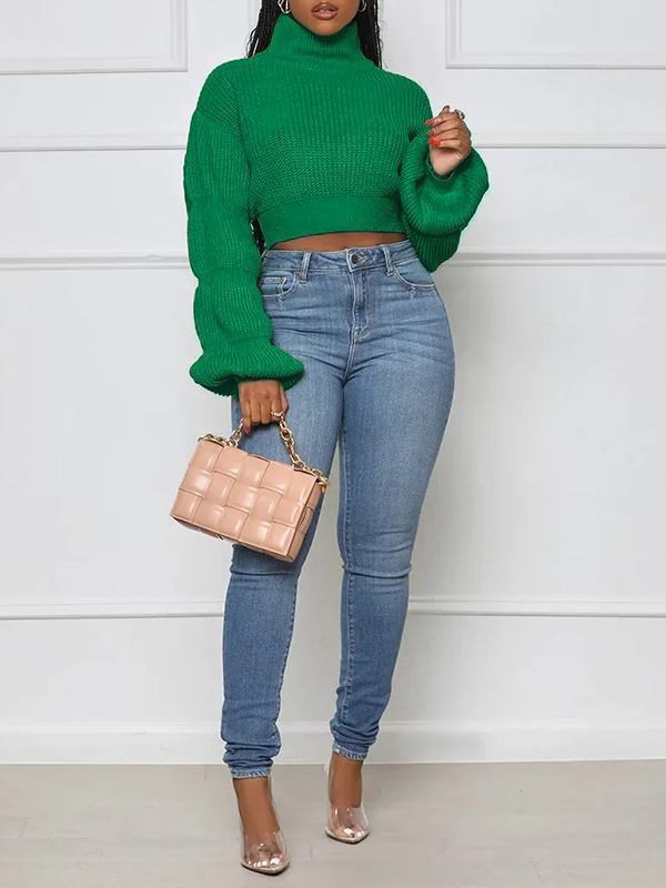 Queensofly Puff-Sleeve Turtleneck Sweater