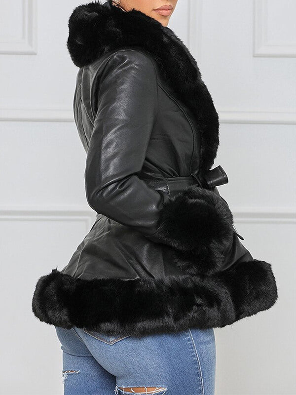 Queensofly Faux Fur & Faux Leather Jacket