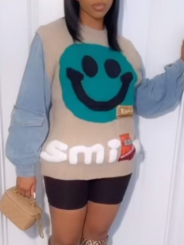 Queensofly Denim Combo Smile Sweater