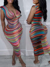 Queensofly Stripe Padded-Shoulder Dress