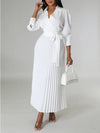 Queensofly Solid Pleated Shirt Dress